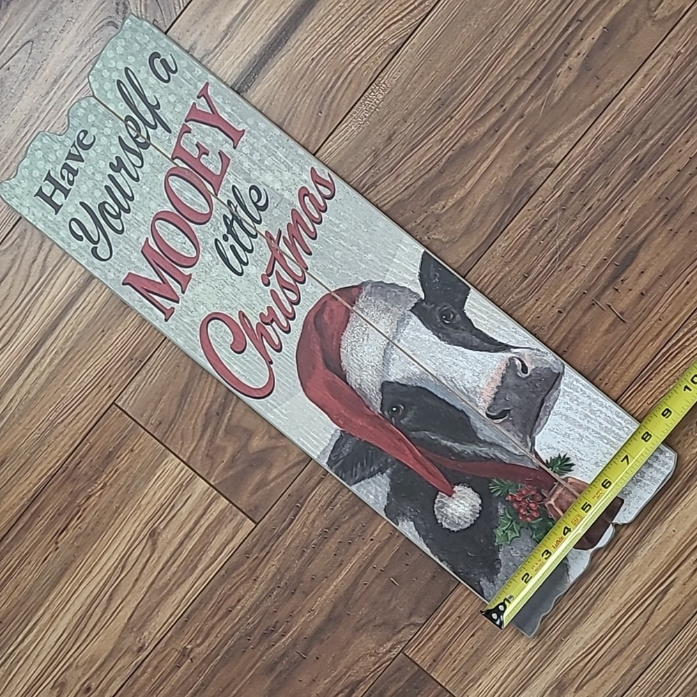 23" Jersey Cow "Mooey Little Christmas" Wall Board Picture - Picture 4 of 8